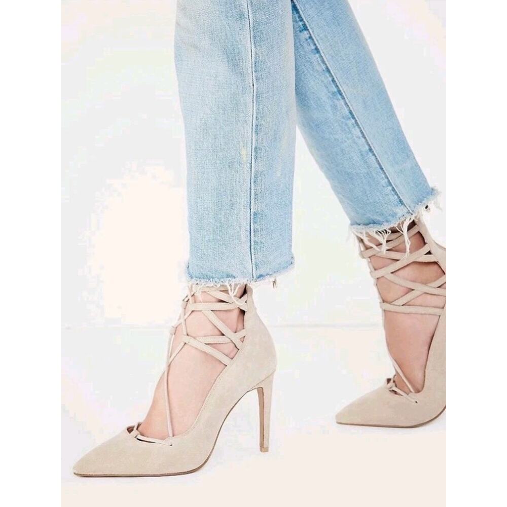 Jeffrey Campbell x Free People Hierro Lace Up Heels Suede Caged Pumps Sz 10